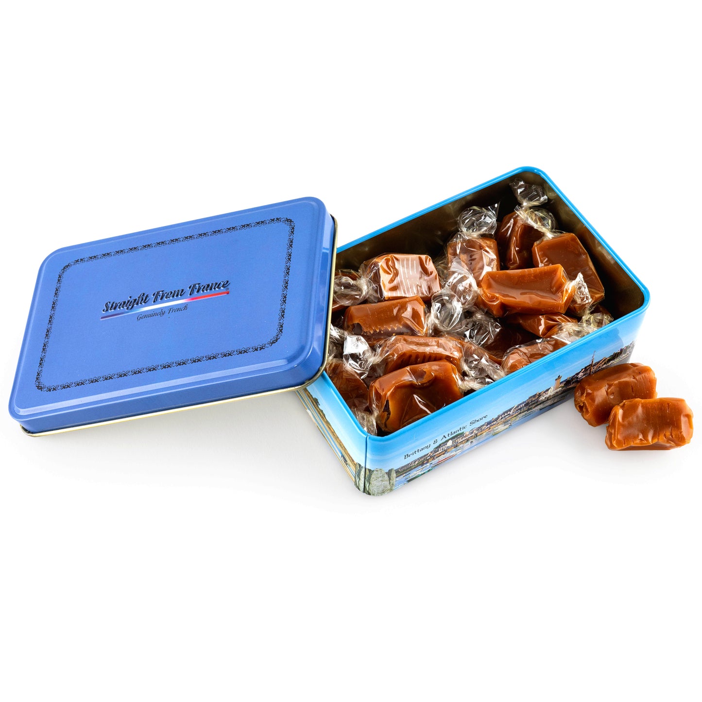 Straight from France Salted Butter Caramels with Sea Salt in Brittany Themed Candy Gift Tin 7 Oz (Case of 12)