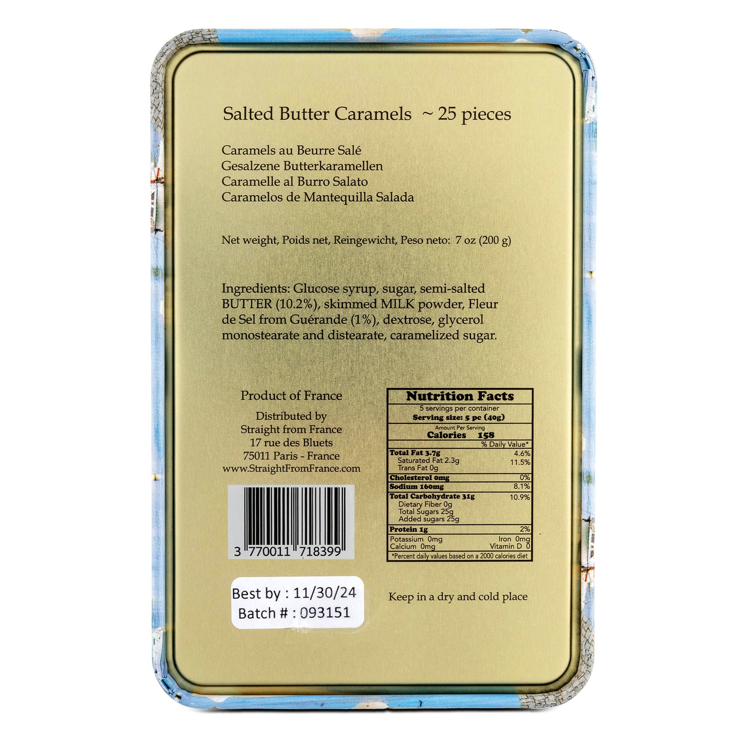 Straight from France Salted Butter Caramels with Sea Salt in Brittany Themed Candy Gift Tin 7 Oz (Case of 12)