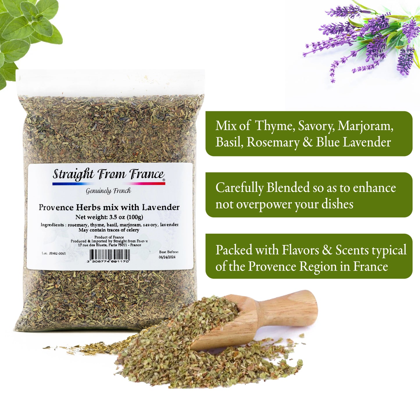 Straight From France Provence Herbs Seasoning with Lavender from France 3.5 Oz (case of 50)